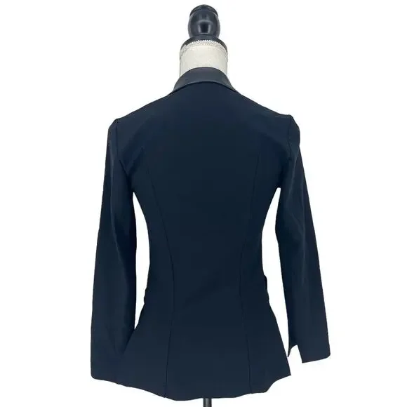 Elaine Kim Tech Stretch Black Vegan Leather Trim Blazer - Picture 12 of 14